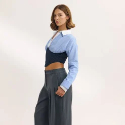 Long-Sleeved Corset Shirt - Blue