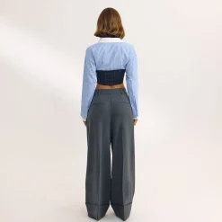Long-Sleeved Corset Shirt - Blue