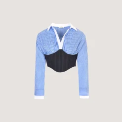 Long-Sleeved Corset Shirt - Blue
