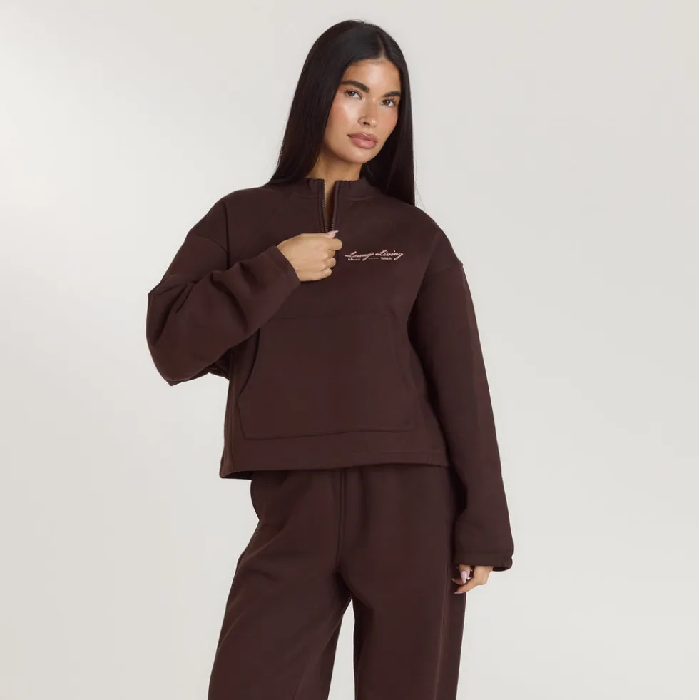 Lounge Living Quarter-Zip Jumper - Chocolate