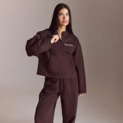 Lounge Living Quarter-Zip Jumper - Chocolate