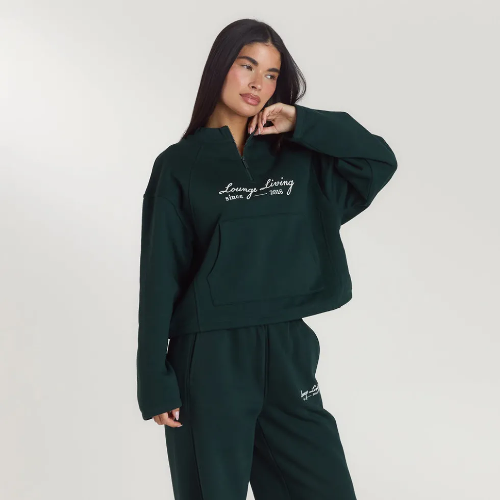 Lounge Living Quarter-Zip Jumper - Forest Green