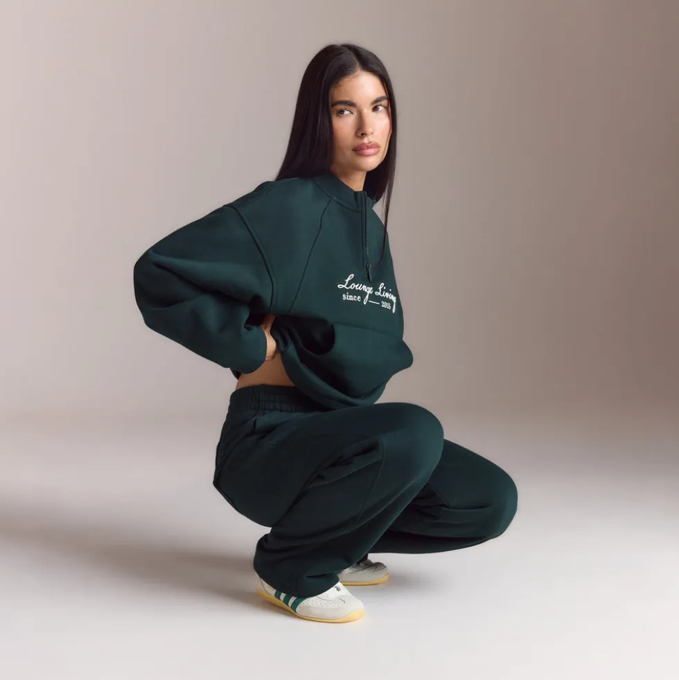 Lounge Living Quarter-Zip Jumper - Forest Green