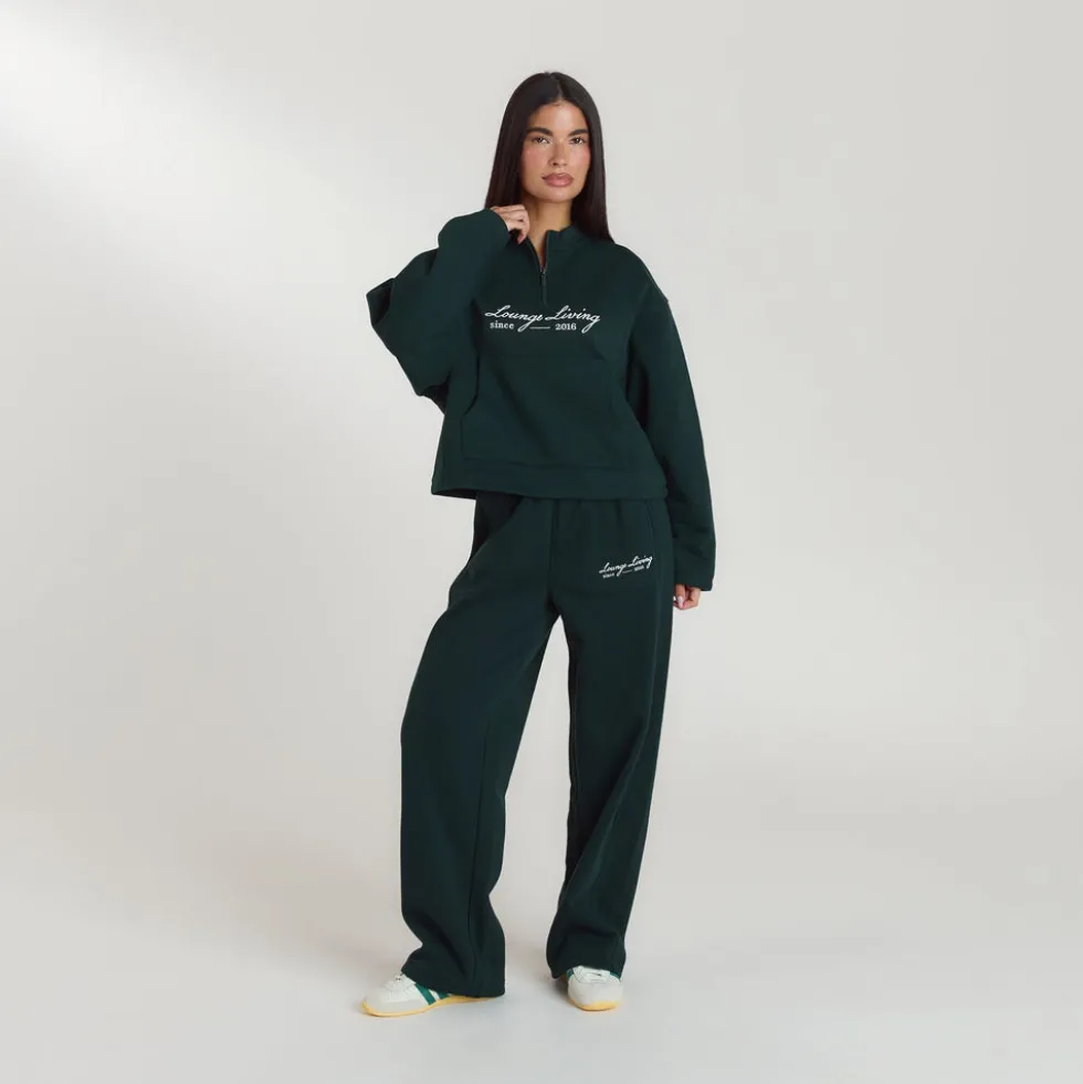 Lounge Living Quarter-Zip Jumper - Forest Green