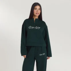 Lounge Living Quarter-Zip Jumper - Forest Green