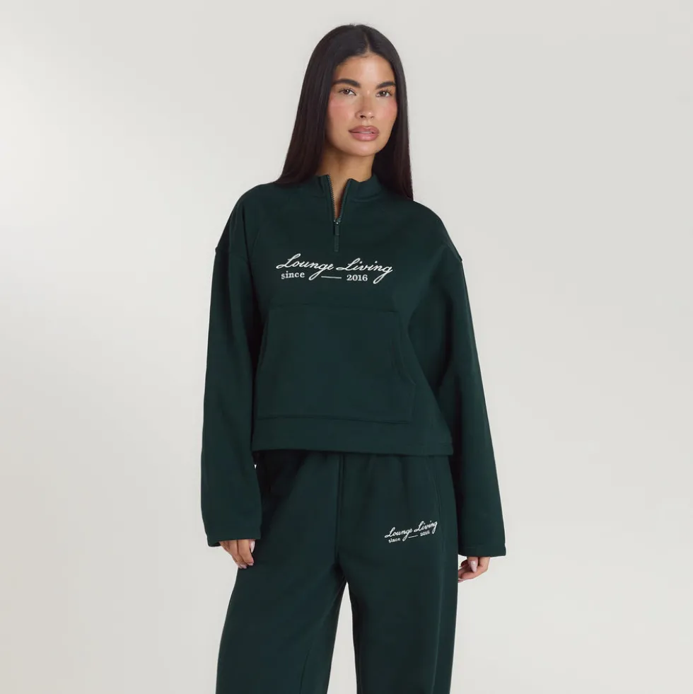Lounge Living Quarter-Zip Jumper - Forest Green