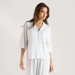 Modal Short Sleeve Pajama Shirt - White Floral