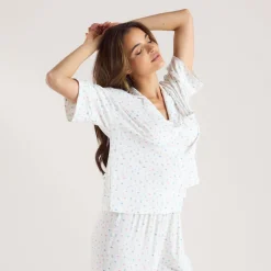 Modal Short Sleeve Pajama Shirt - White Floral