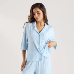 Modal Short Sleeve Pajama Shirt - Blue Floral