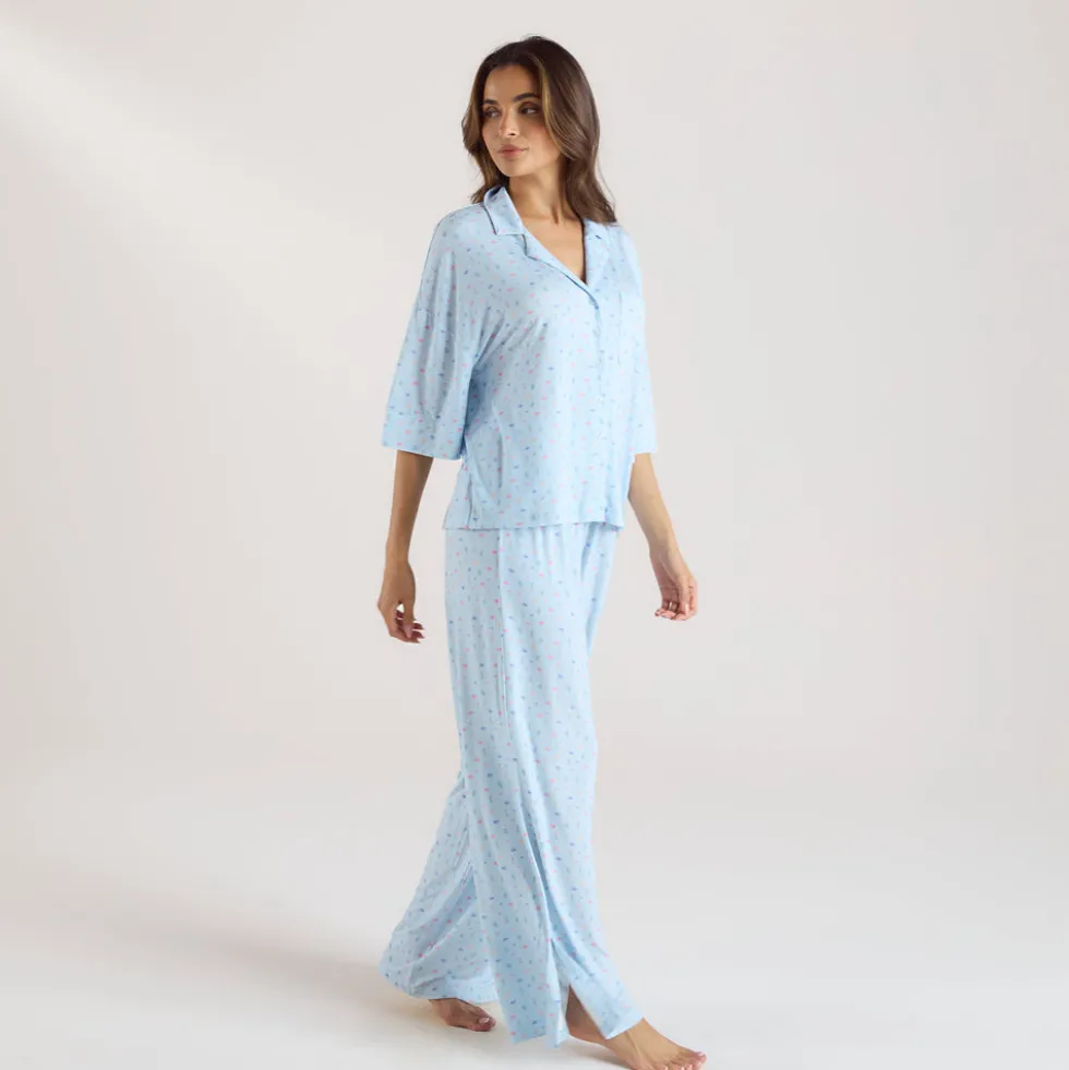 Modal Short Sleeve Pajama Shirt - Blue Floral