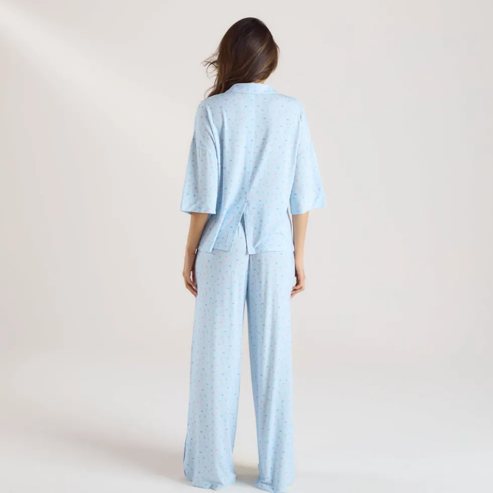 Modal Short Sleeve Pajama Shirt - Blue Floral