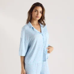 Modal Short Sleeve Pajama Shirt - Blue Floral