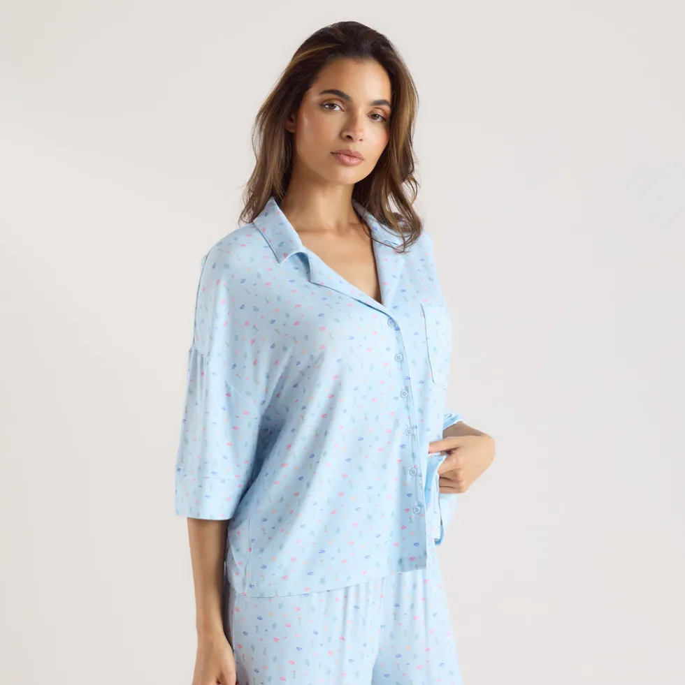 Modal Short Sleeve Pajama Shirt - Blue Floral
