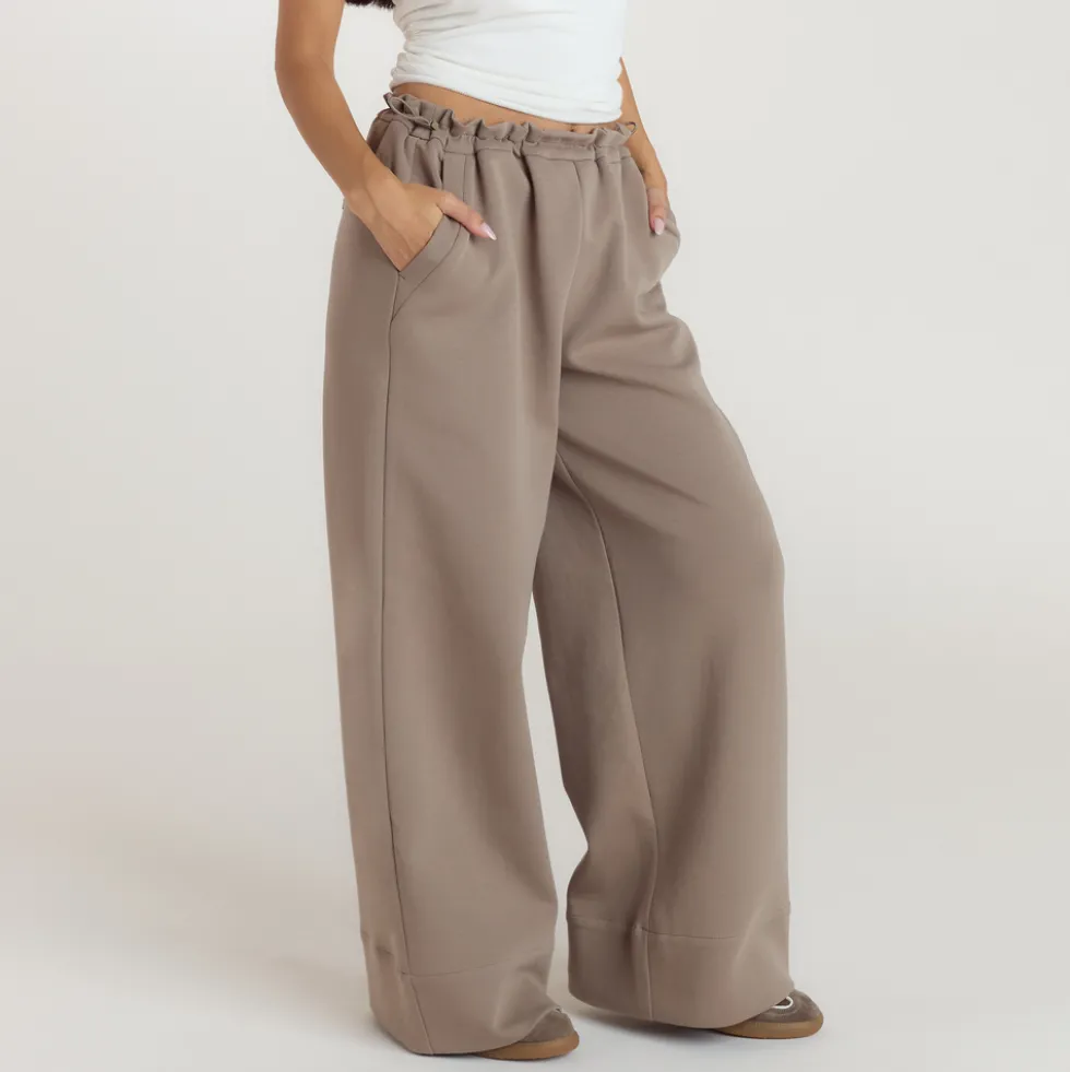 Neoprene Wide-Leg Joggers - Taupe