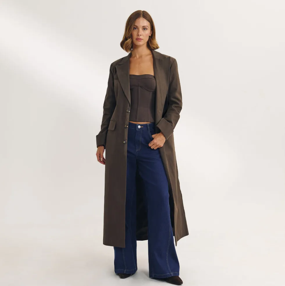 Oversized Longline Blazer - Dark Brown