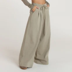 Pleated Wide Leg Trousers - Thyme