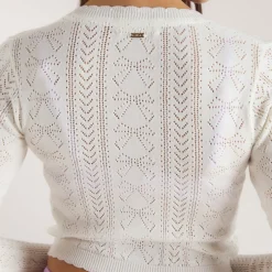 Pointelle Bow Cardigan - White