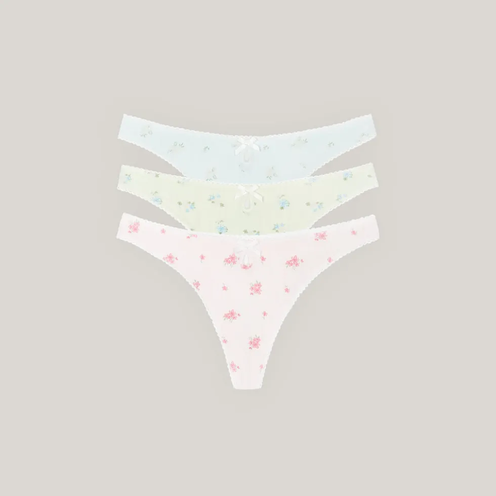 Pointelle Thongs (3-Pack) - Pastel Print