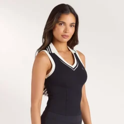 Polo Vest Top - Black