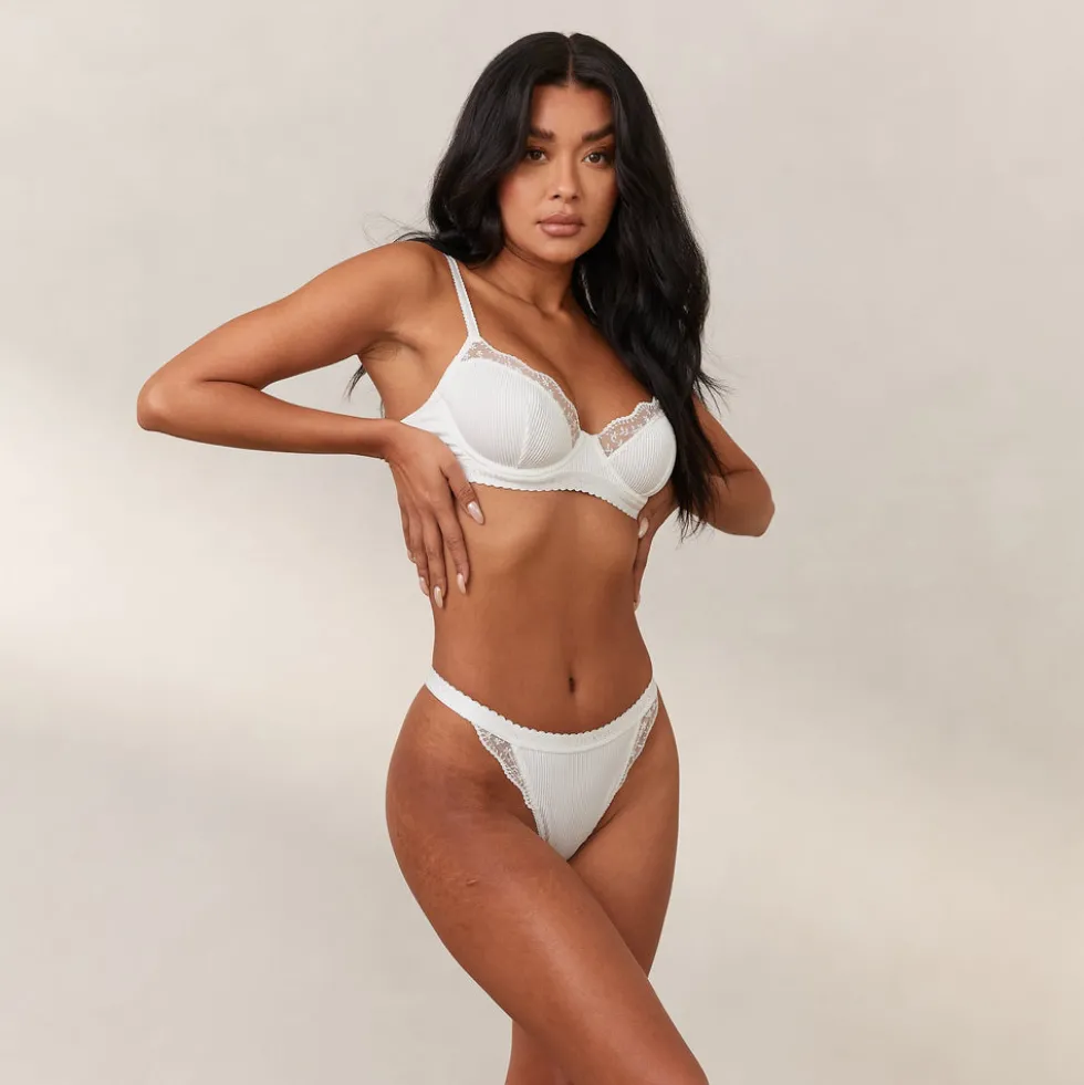 Ribbed Balcony Bra - White
