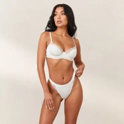 Ribbed Balcony Bra - White