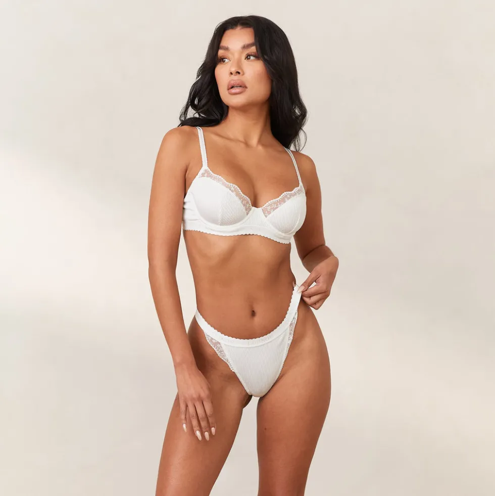 Ribbed Balcony Bra - White
