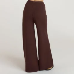 Ribbed Hem Knitted Trousers - Chocolate