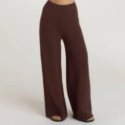 Ribbed Hem Knitted Trousers - Chocolate