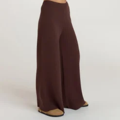 Ribbed Hem Knitted Trousers - Chocolate