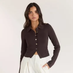 Ribbed Knitted Cardigan - Chocolate