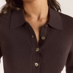 Ribbed Knitted Cardigan - Chocolate