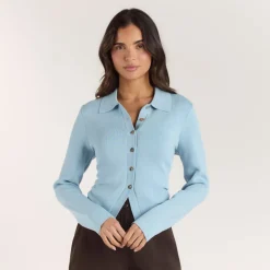 Ribbed Knitted Cardigan - Light Blue