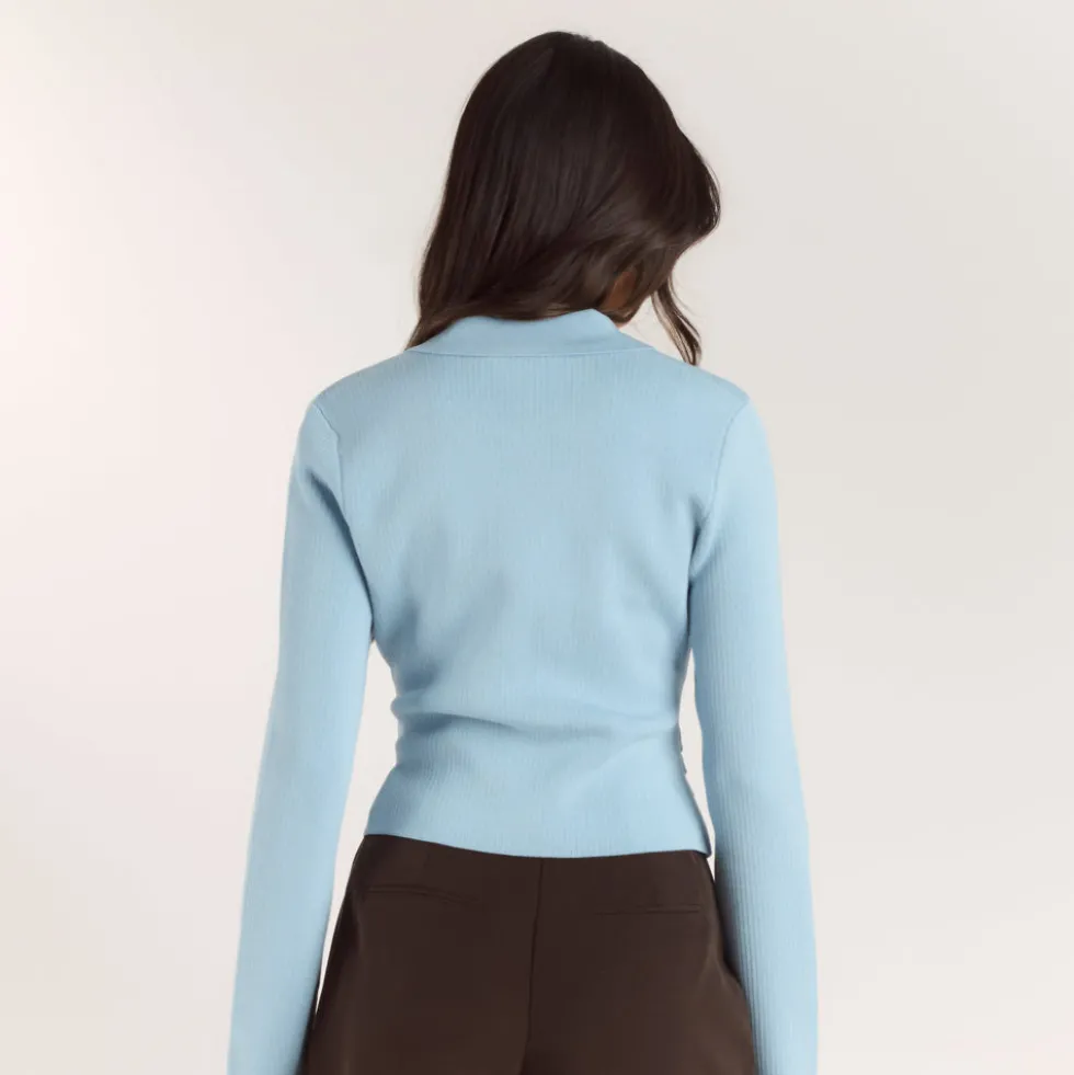 Ribbed Knitted Cardigan - Light Blue