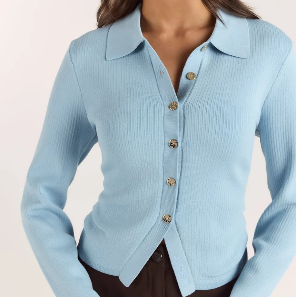 Ribbed Knitted Cardigan - Light Blue