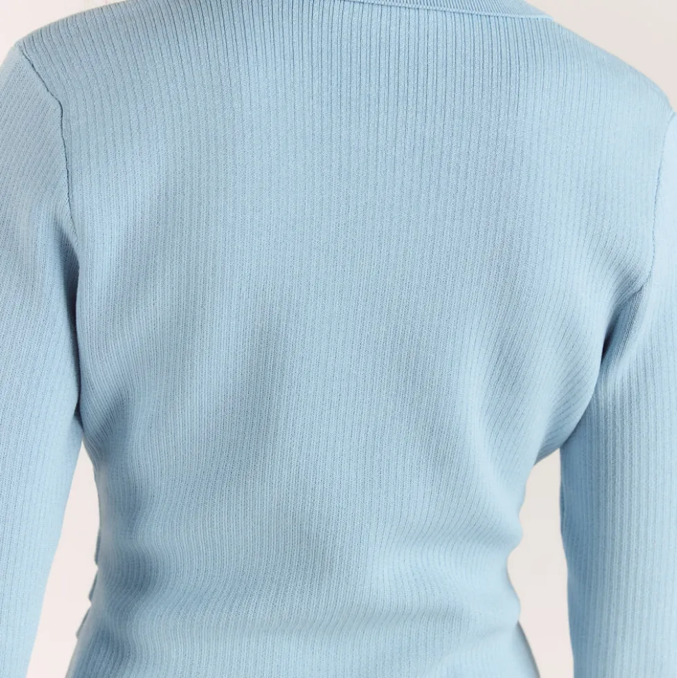 Ribbed Knitted Cardigan - Light Blue