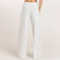 Ribbed Pajama Pants - White Floral