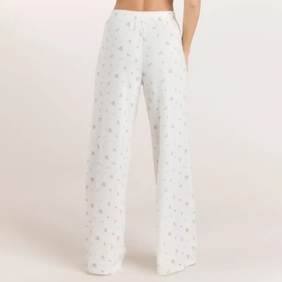 Ribbed Pajama Pants - White Floral