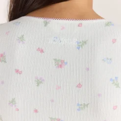 Ribbed Short-Sleeve Pajama Top - White Floral