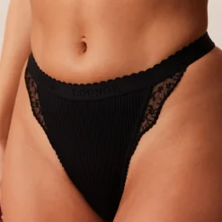 Ribbed Thong - Black