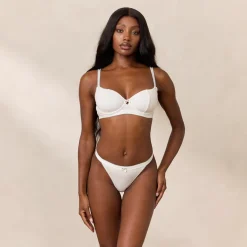 Rosebud Ribbed Balcony Bra - White