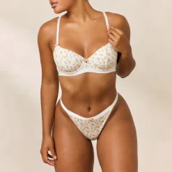 Rosebud Ribbed Balcony Bra - White Floral