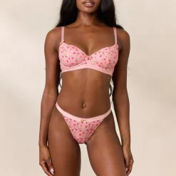 Rosebud Ribbed Balcony Bra - Pink Floral