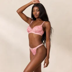 Rosebud Ribbed Balcony Bra - Pink Floral