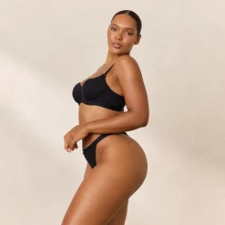 Rosebud Ribbed Balcony Bra - Black