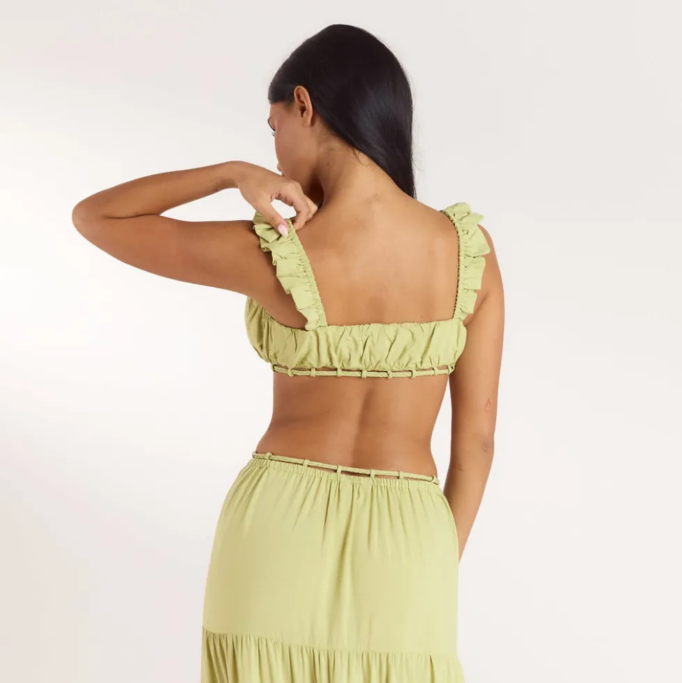 Ruched Bralette (Set) - Washed Lime