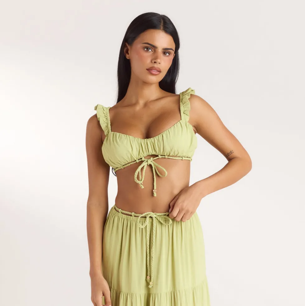 Ruched Bralette (Set) - Washed Lime