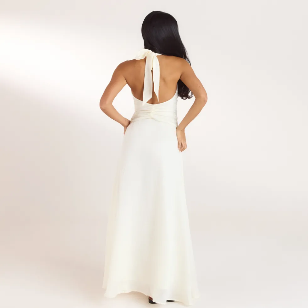 Ruched Tencel Maxi Dress - Cream