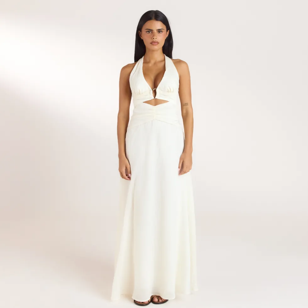 Ruched Tencel Maxi Dress - Cream