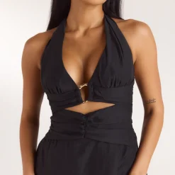Ruched Tencel Mini Dress - Black