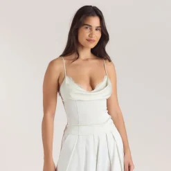 Satin Cowl Neck Cami Top - Cream